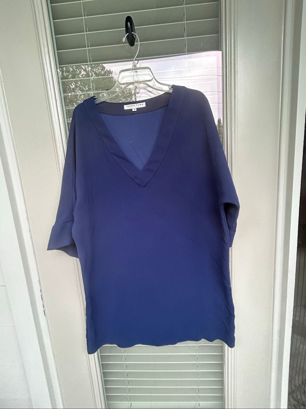 Trina Turk V Neck Shift Dress Size XL Blue Work
